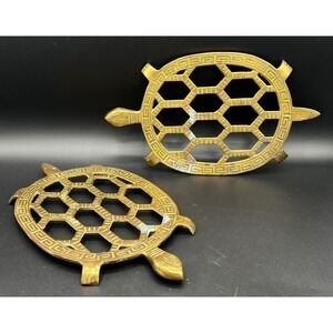 Vintage Brass Turtle Trivet Wall Decoration Plant Stand 10" x 6" ~ Set of  2
